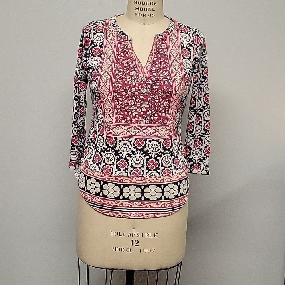 LUCKY BRAND Tapestry Print Peasant Long Sleeve Top, Size XS